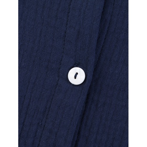 Women 100% Cotton Side Pockets Shirt Solid Buttons Lapel Midi Dresses