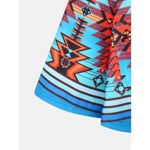 Women Ethnic Pattern Print Button Woolen Hooded Long Sleeve Casual Coat