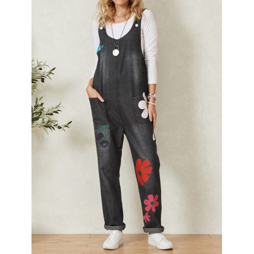 Bohemia Colorful Calico Print Pocket Casual Jumpsuit For Women