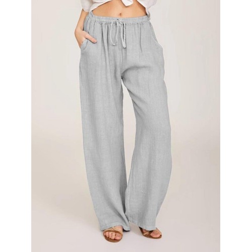 Solid Color Drawstring Waist Wide Leg Yoga Pants For Women