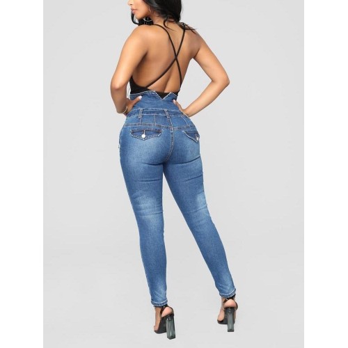 Women Casual Skinny High-Waisted Button Jeans