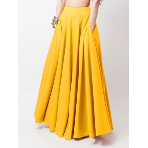 Women Solid Color A-Line Elastic Waist Casual Swing Skirts With Pocket