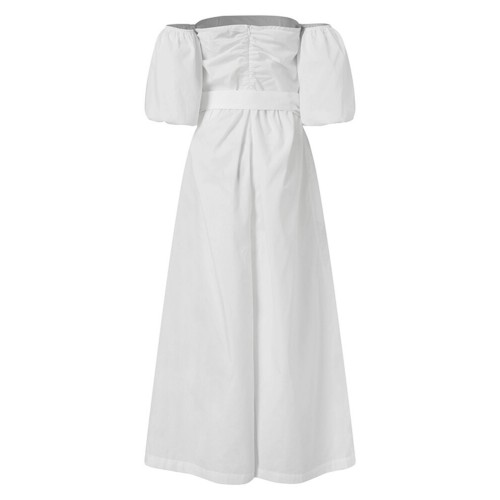 Women Solid Off Shoulder Lace Up Casual Wide Leg Jumpsuits With Pocket