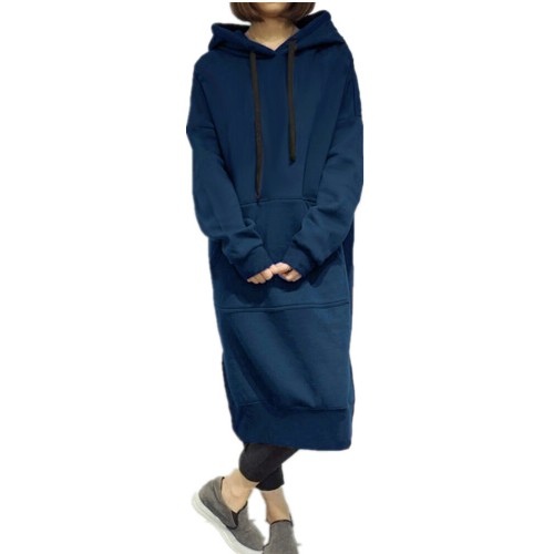 Woman Long Sleeve Hoodies Pockets Sweatshirt Dress