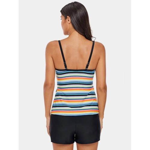 Plus Size Women Colorful Striped Spaghetti Straps Sleeveless Swimwear