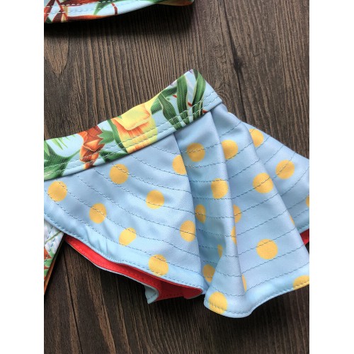 Women One Shoulder Floral Printing Ruffle Trims Backless Beach Holiday Low Waist Bikinis