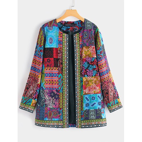 Ethnic Style Vintage Floral Printed Long Sleeve Coats For Women