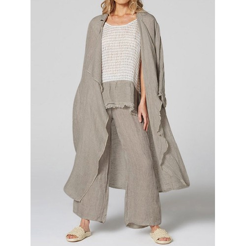 Pure Color Turn-Down Collar Irregular Hem Casual Cardigans