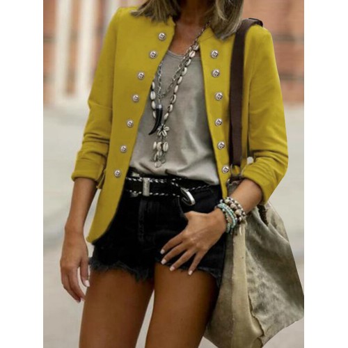 Women Button Front Vintage Solid Color Long Sleeve Stylish Blazer