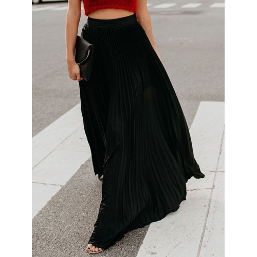 Boho Elastic Waist Pleated Skirts