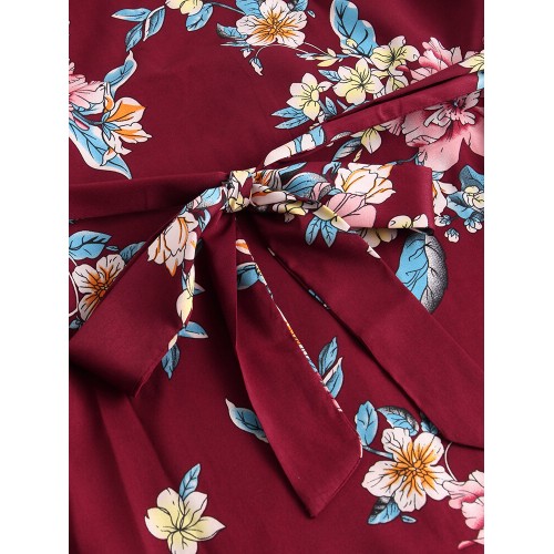 Plus Size Women Chinese Style Flare Sleeve Vintage Floral Dress