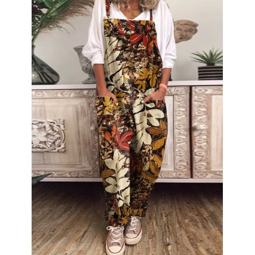Women 100% Cotton Squre Neck Sleeveless Ankle Length Straps Drawstring Casual Jumpsuits