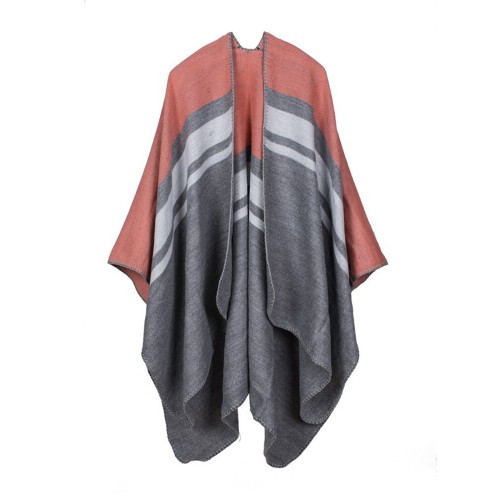 Women Sleeveless Geometric Tassel Striped Reversible Wrap