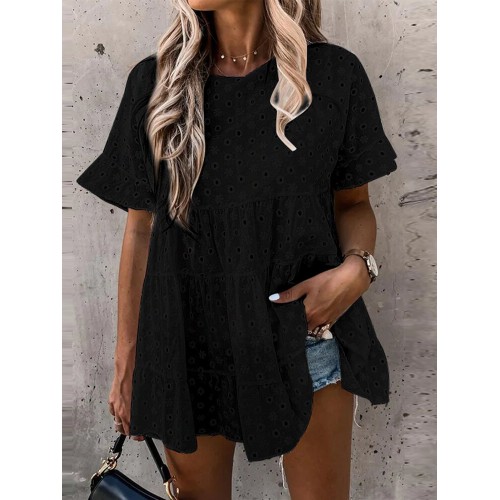 100% Cotton Stitching Design Lace Patchwork Floral Embroidery Blouse