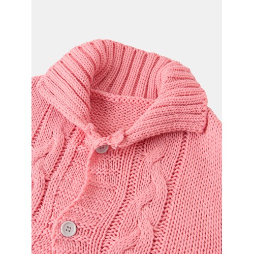 Women Solid Color Jacquard Knitted Mid-Length Hooded Cardigan With Pocket