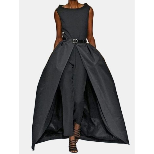 Elegant Women Sleeveless Solid High Split Long Pants Jumpsuits