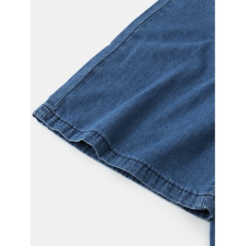 Women Casual Zipper Fly Lace-Up Mid Waist Wide Leg Jeans With Pocket
