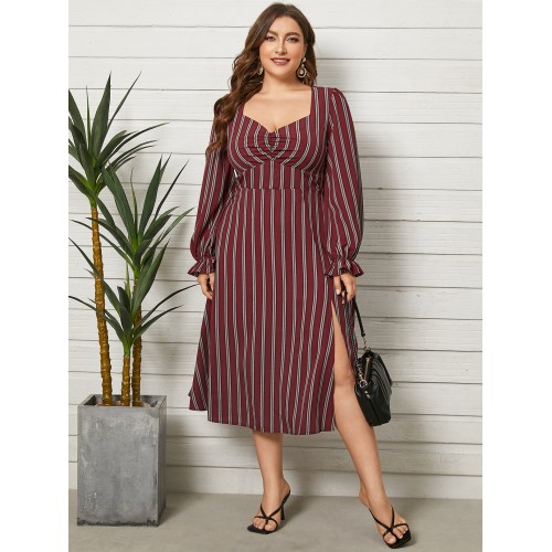Plus Size Striped Long Sleeves Dress