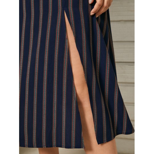 Plus Size Striped Long Sleeves Dress