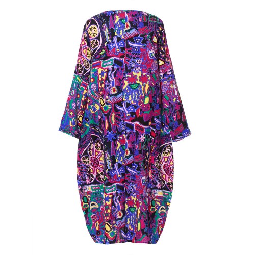 Print Crew Neck Long Sleeve Women Floral Dress