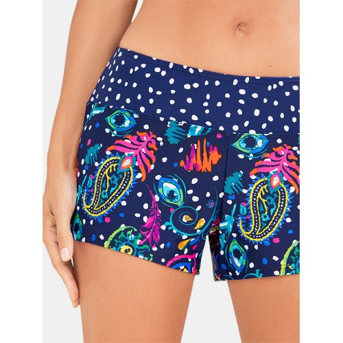Women Polka Dot Ethnic Print Wireless Backless Strappy Tankinis Swimwear