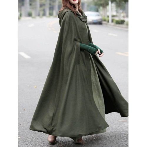 Women Casual Hooded Loose Cape Jacket Coats Cloak