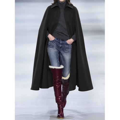 Women Turn-down Collar Winter Cloak Cardigans Casual Coats