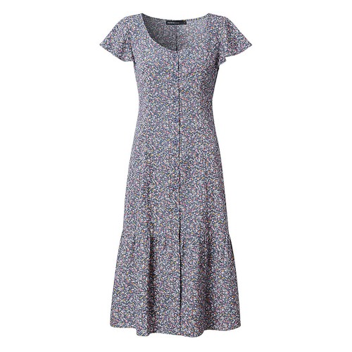Elegant European Style Ruffles Floral Casual Dress For Women