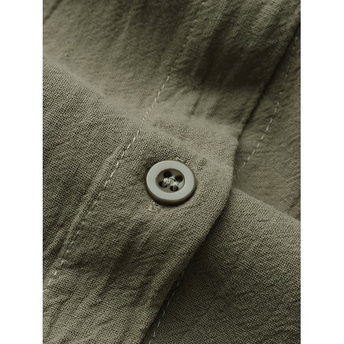 Women Loose Casual Long Sleeve V-neck Button Pocket Shirt Dress