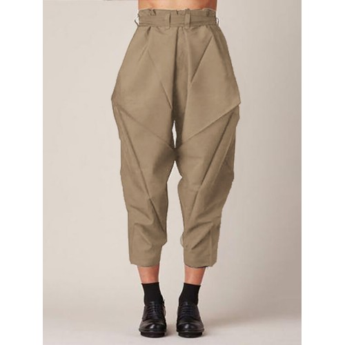 Solid Color Loose Causal Side Pocket Pants For Women