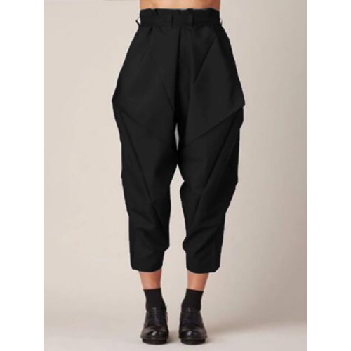 Solid Color Loose Causal Side Pocket Pants For Women