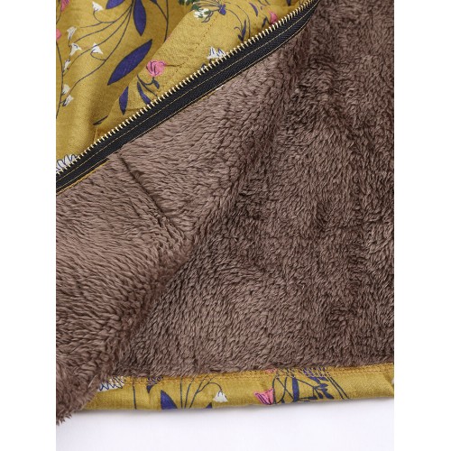 Floral Print Hooded Long Sleeve Pockets Vintage Jacket Coats