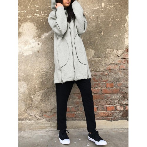 Solid Color Zipper Side Split Long Sleeve Coats
