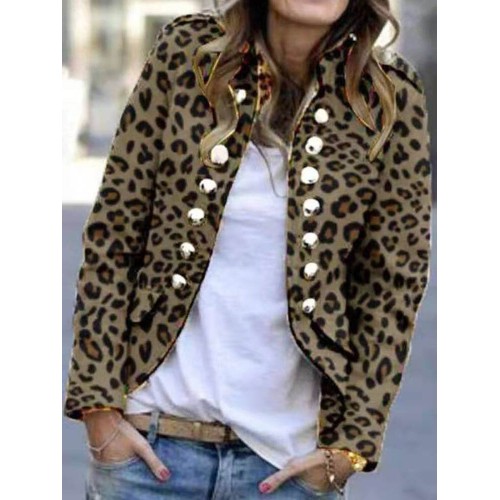 Women Casual Printed Button Long Sleeve Jacket
