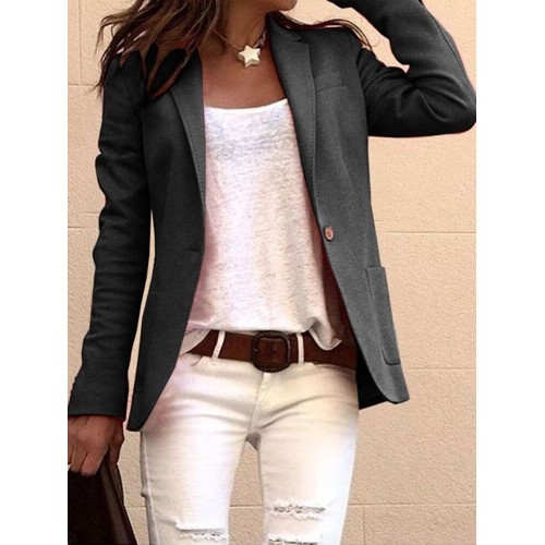Women Solid Color Lapel Collar Slim Long Sleeve Blazers