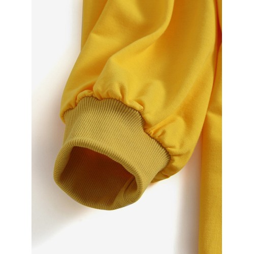 Women Puff Sleeve Spliced Solid Loose O-Neck Casual Pullover Sweatshirt