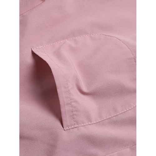 Women Shirt Solid Color Cuff Buttons Long Sleeve Casual Midi Dresses