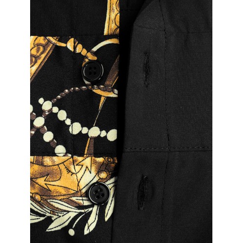 Women Patchwork Pleats Chain Special Printed Front Middle Button Floor Length Waist Stitching Pocket Jumpsuits
