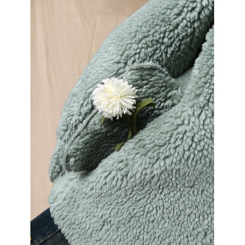 Plus Size Women Fleece Solid Color Stand Collar Coats