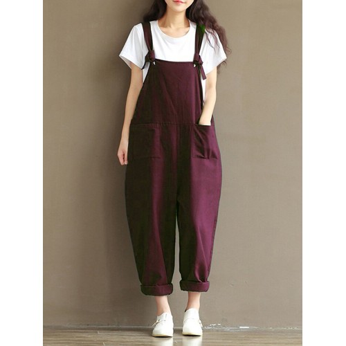S-5XL Casual Women Loose  Strap Pocket Jumpsuit Trousers