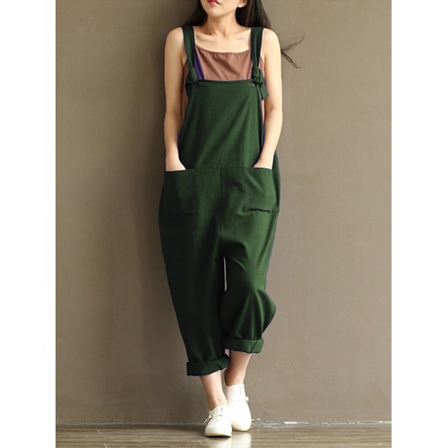 S-5XL Casual Women Loose  Strap Pocket Jumpsuit Trousers