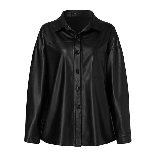 Women Solid Color Loose European Leather Lapel Party Carnival Coats