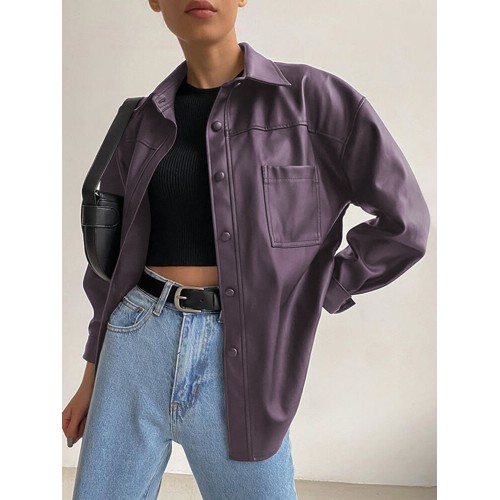 Women Solid Color Loose European Leather Lapel Party Carnival Coats