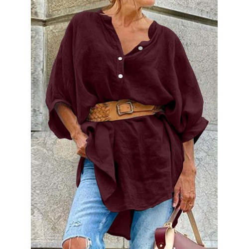 Women 100% Cotton Long Sleeve Three Quarter Sleeve Casual Shirt