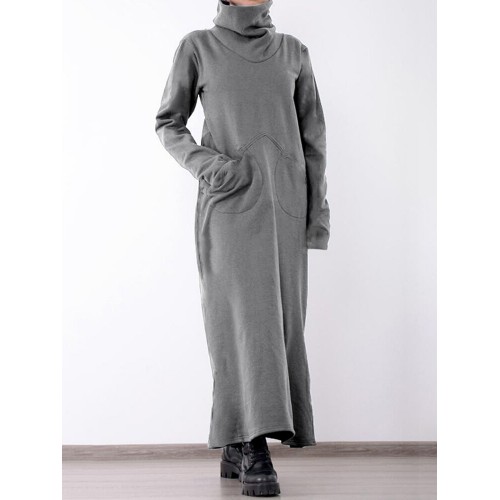 Casual Women Solid Color Turtleneck Sweater Dress