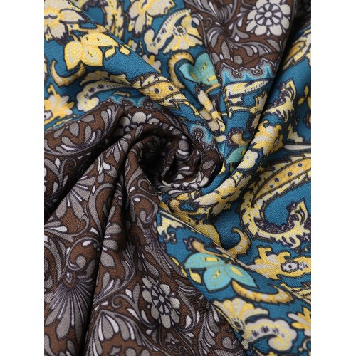 Plus Size Floral Long Sleeve Patchwork Dress with Pockets
