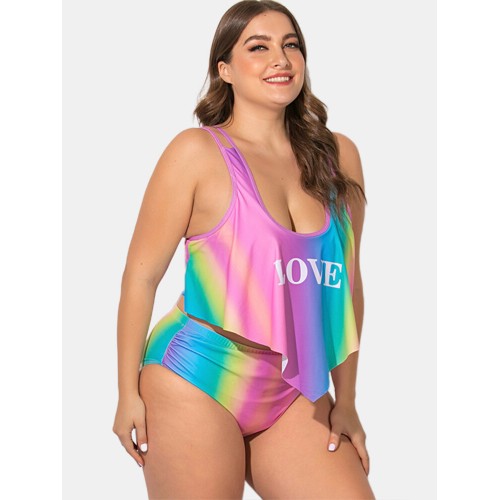 High Waisted Print Adjustable Straps Stretchy Tankinis