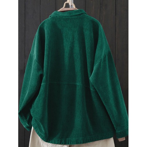 Corduroy Turn-down Collar Long Sleeve Vintage Casual Coats for Women