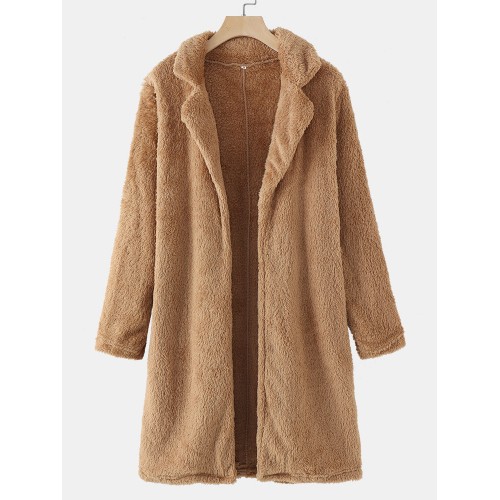 Women Solid Plush Jackets Long Winter European Coat