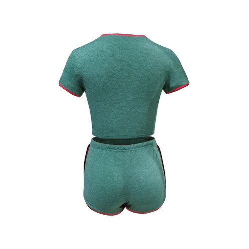 Solid Color O-neck Short Sleeve T-shirts Drawstring Waist Casual Shorts